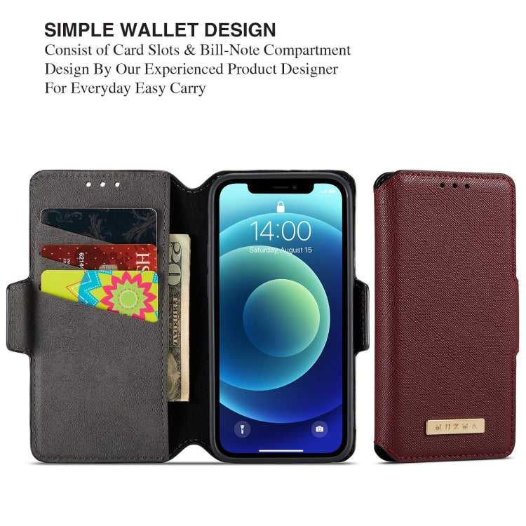 For iPhone 12 MUXMA MX115 Cross Texture Oil Edge Flip Leather Phone Case