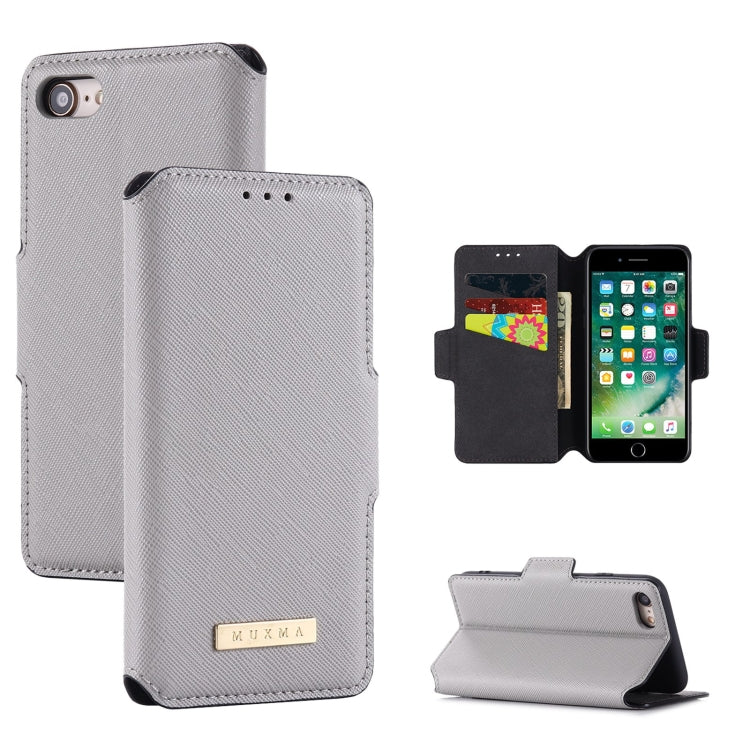 For iPhone SE 2022 / SE 2020 / 8 / 7 MUXMA MX115 Cross Texture Oil Edge Flip Leather Phone Case