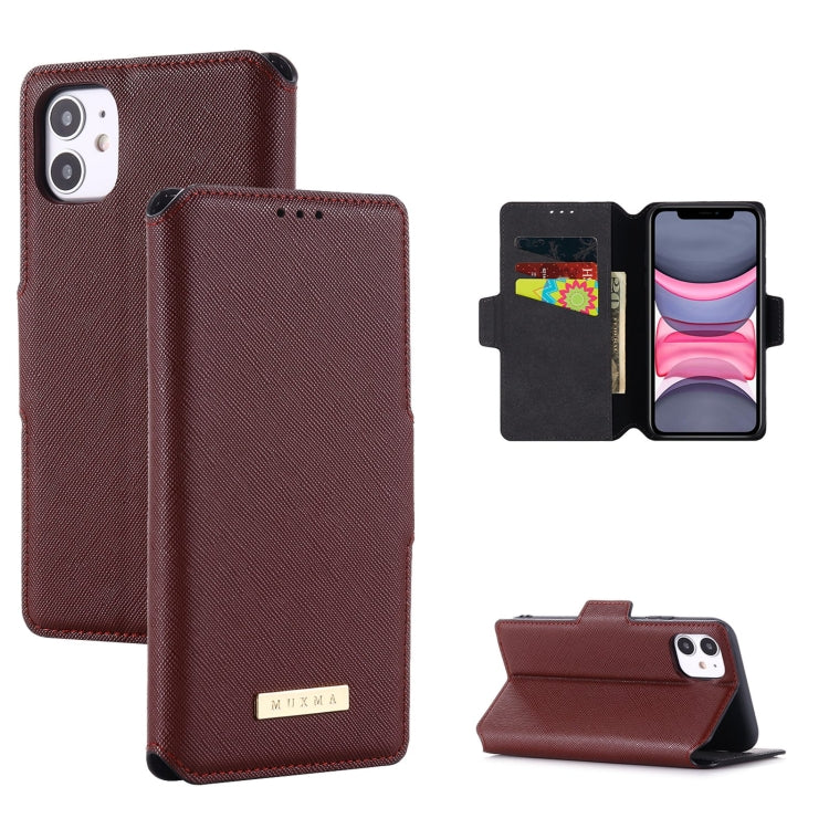 For iPhone 11 MUXMA MX115 Cross Texture Oil Edge Flip Leather Phone Case