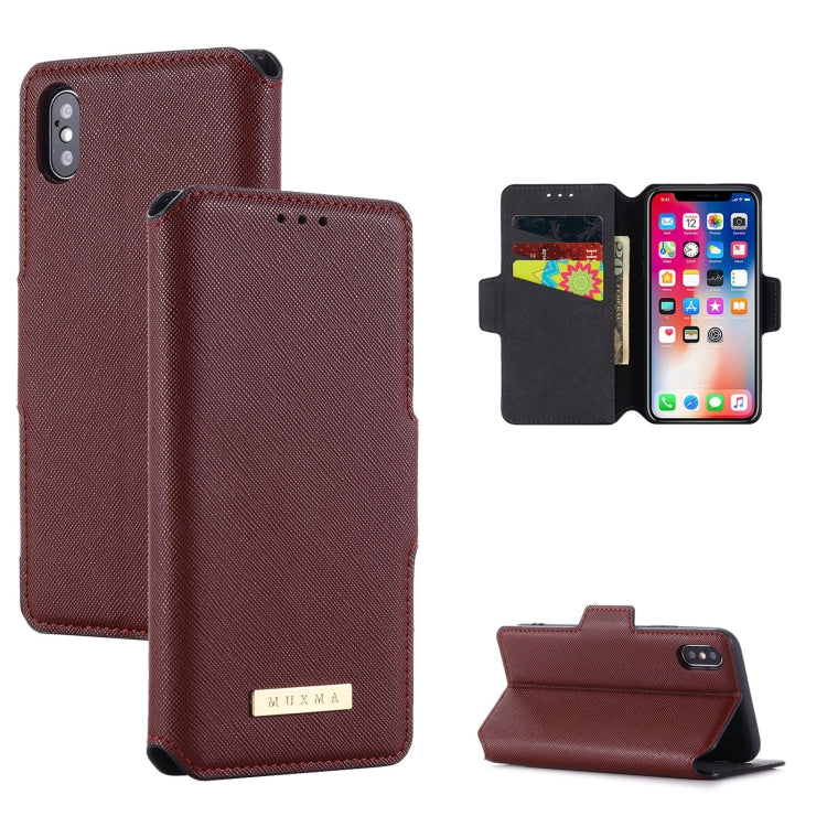 For iPhone X / XS MUXMA MX115 Cross Texture Oil Edge Flip Leather Phone Case
