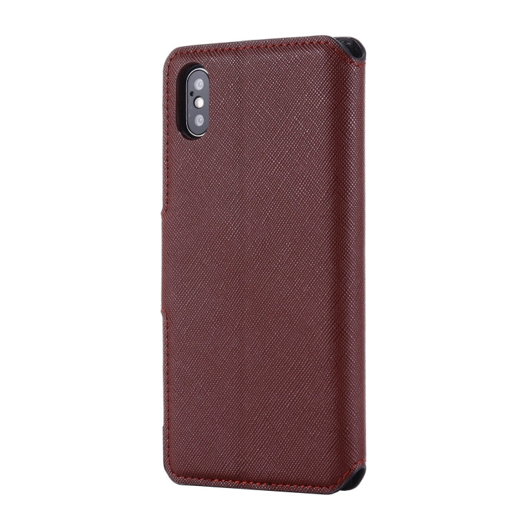 For iPhone X / XS MUXMA MX115 Cross Texture Oil Edge Flip Leather Phone Case