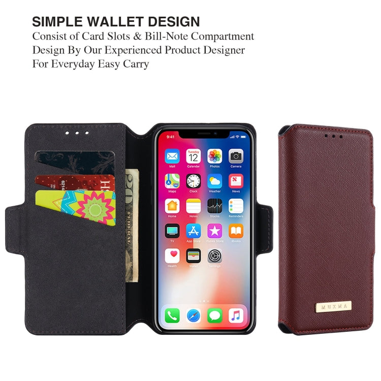 For iPhone XS Max MUXMA MX115 Cross Texture Oil Edge Flip Leather Phone Case