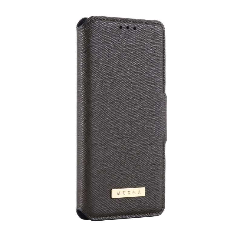 For iPhone XS Max MUXMA MX115 Cross Texture Oil Edge Flip Leather Phone Case