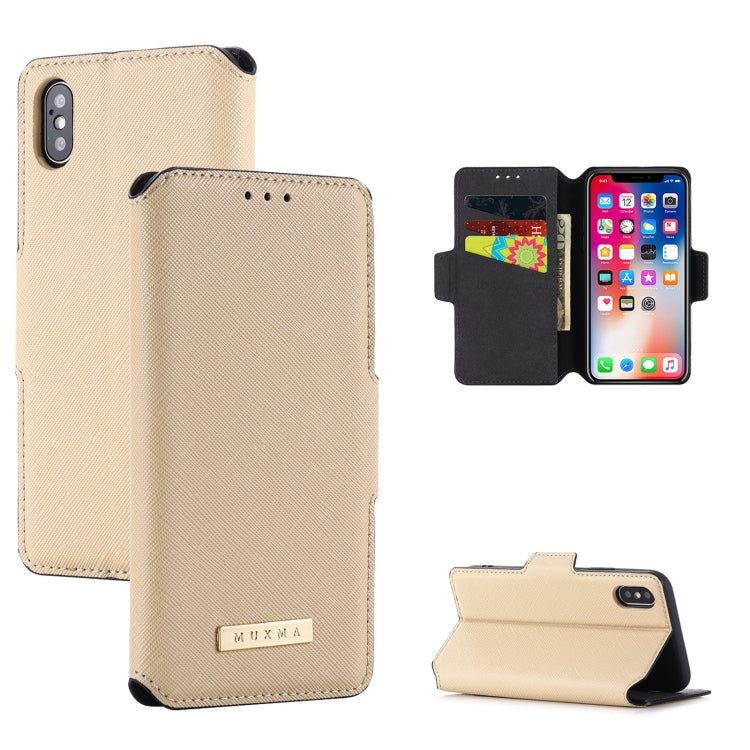 For iPhone XS Max MUXMA MX115 Cross Texture Oil Edge Flip Leather Phone Case