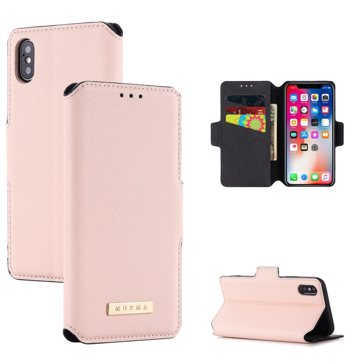 For iPhone XS Max MUXMA MX115 Cross Texture Oil Edge Flip Leather Phone Case