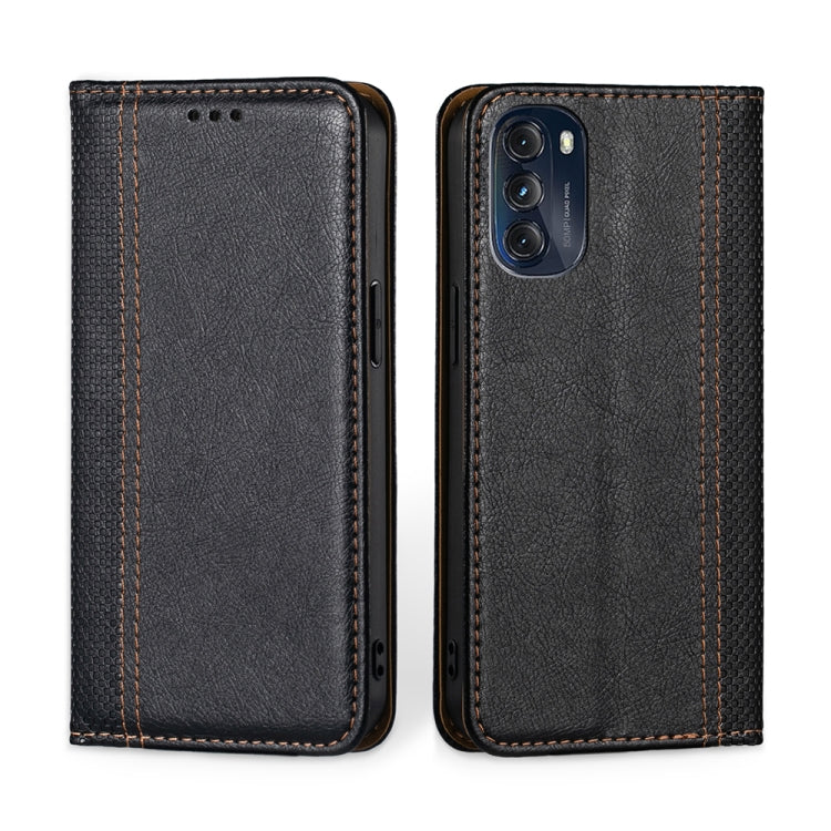 For Motorola Moto G 2022 Grid Texture Magnetic Flip Leather Phone Case