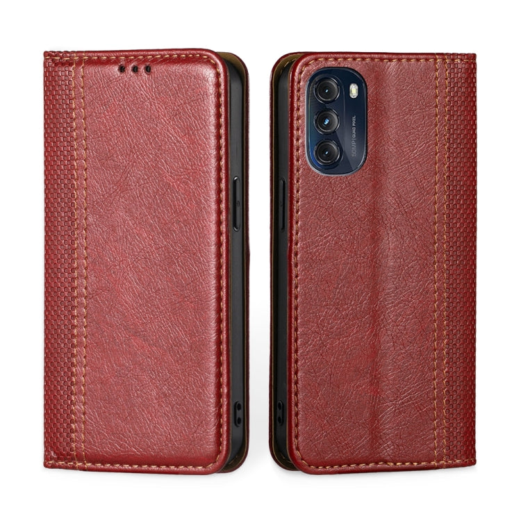 For Motorola Moto G 2022 Grid Texture Magnetic Flip Leather Phone Case