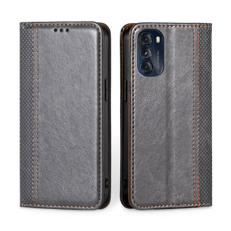For Motorola Moto G 2022 Grid Texture Magnetic Flip Leather Phone Case