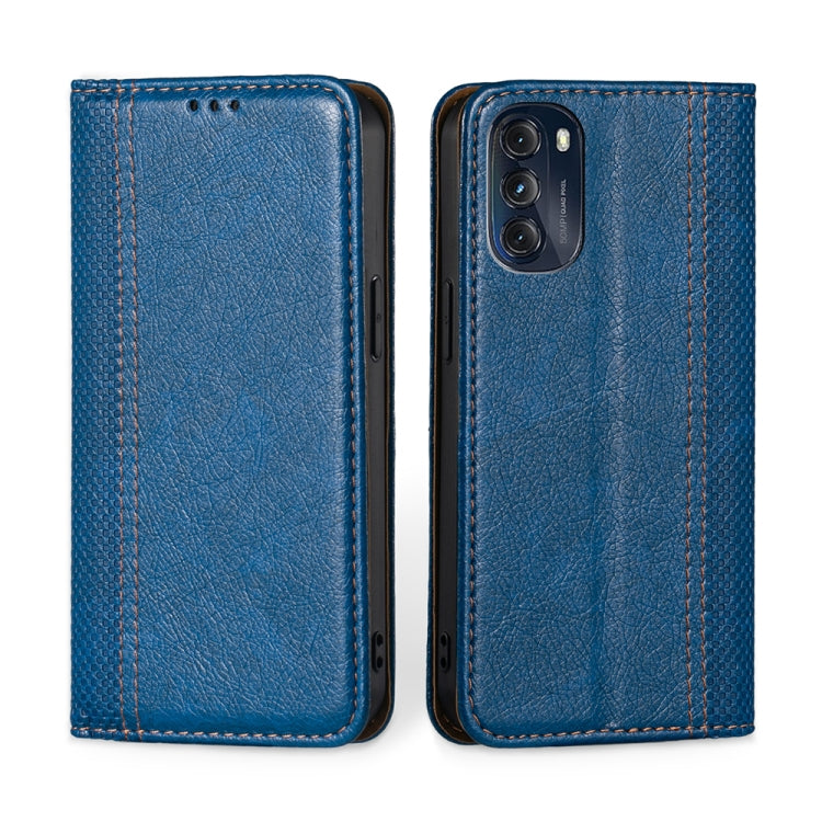 For Motorola Moto G 2022 Grid Texture Magnetic Flip Leather Phone Case