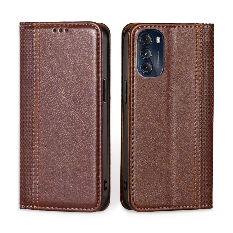 For Motorola Moto G 2022 Grid Texture Magnetic Flip Leather Phone Case