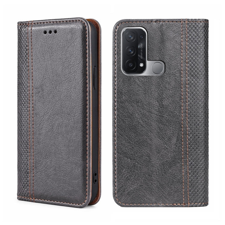 For OPPO Reno5 A Grid Texture Magnetic Flip Leather Phone Case