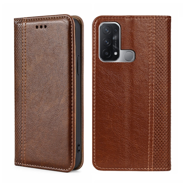 For OPPO Reno5 A Grid Texture Magnetic Flip Leather Phone Case