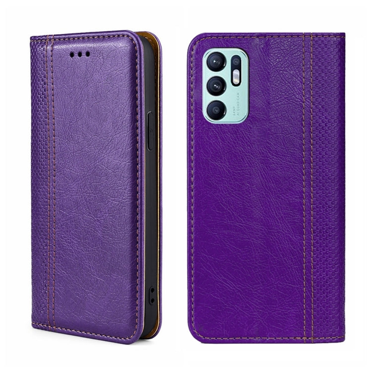 For OPPO Reno6 4G Grid Texture Magnetic Flip Leather Phone Case