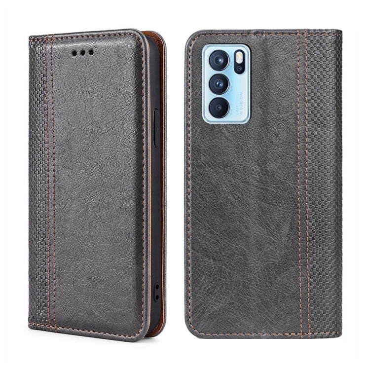 For OPPO Reno6 Pro 5G Grid Texture Magnetic Flip Leather Phone Case