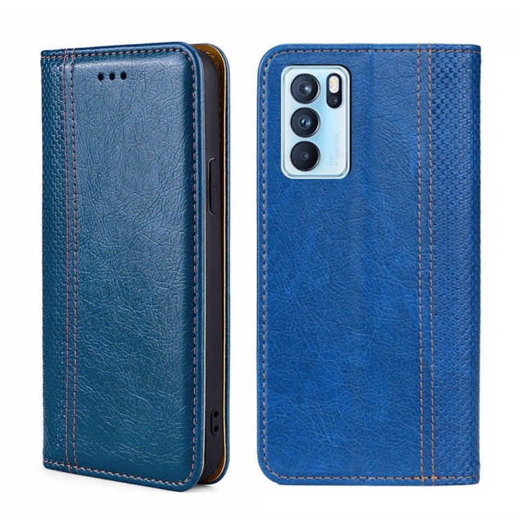 For OPPO Reno6 Pro 5G Grid Texture Magnetic Flip Leather Phone Case
