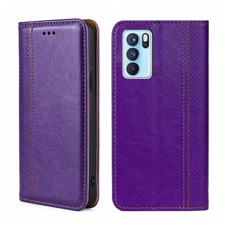 For OPPO Reno6 Pro 5G Grid Texture Magnetic Flip Leather Phone Case