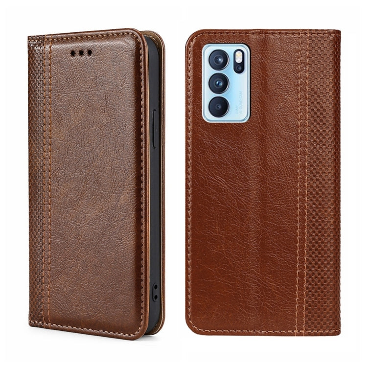 For OPPO Reno6 Pro 5G Grid Texture Magnetic Flip Leather Phone Case