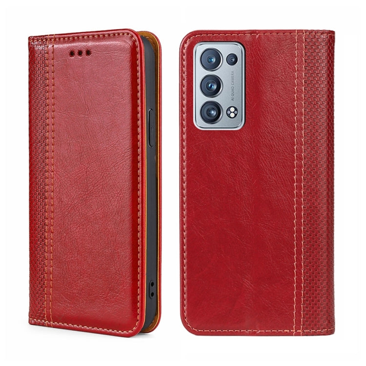 For OPPO Reno6 Pro+ 5G Grid Texture Magnetic Flip Leather Phone Case