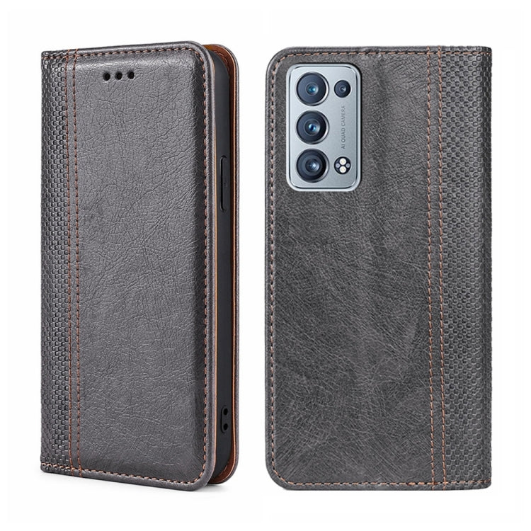 For OPPO Reno6 Pro+ 5G Grid Texture Magnetic Flip Leather Phone Case