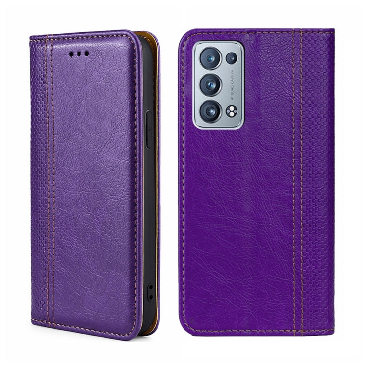 For OPPO Reno6 Pro+ 5G Grid Texture Magnetic Flip Leather Phone Case