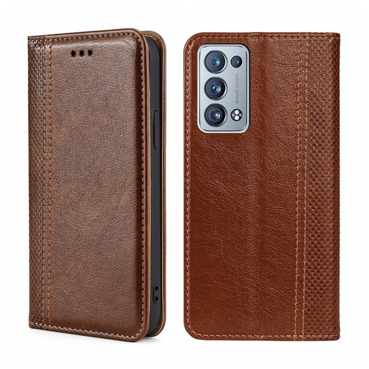 For OPPO Reno6 Pro+ 5G Grid Texture Magnetic Flip Leather Phone Case