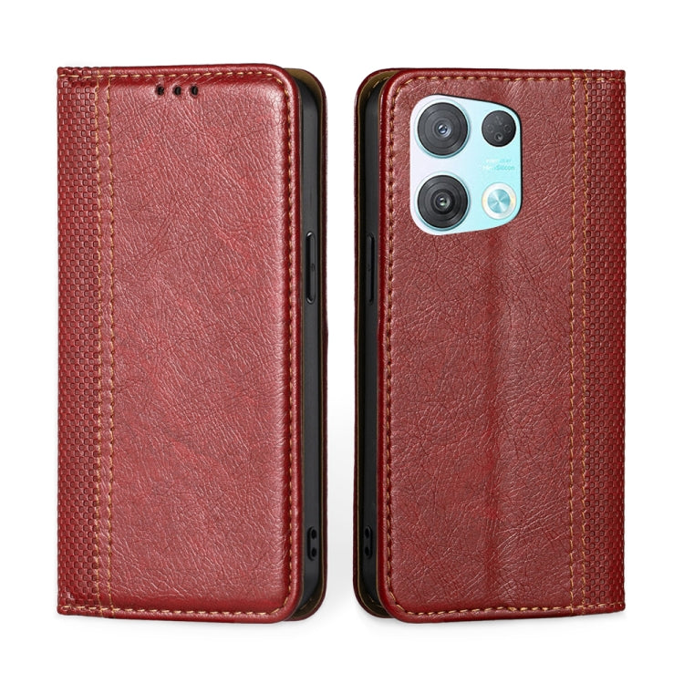 For OPPO Reno8 Pro 5G Grid Texture Magnetic Flip Leather Phone Case