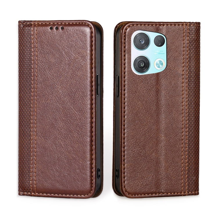 For OPPO Reno8 Pro 5G Grid Texture Magnetic Flip Leather Phone Case