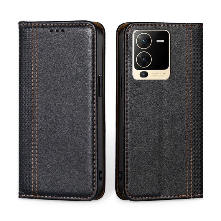 For vivo S15 5G Grid Texture Magnetic Flip Leather Phone Case