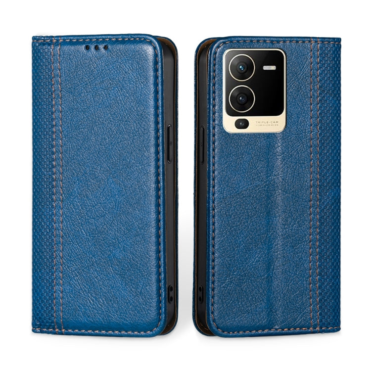 For vivo S15 5G Grid Texture Magnetic Flip Leather Phone Case