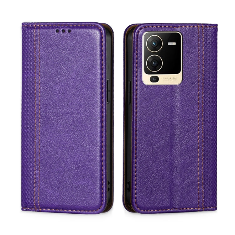 For vivo S15 5G Grid Texture Magnetic Flip Leather Phone Case