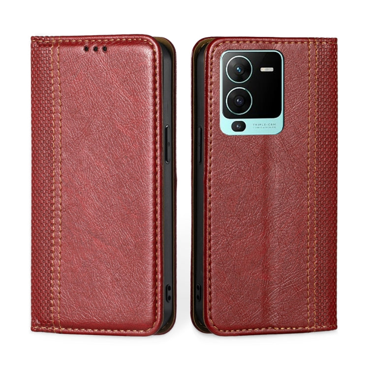 For vivo S15 Pro 5G Grid Texture Magnetic Flip Leather Phone Case
