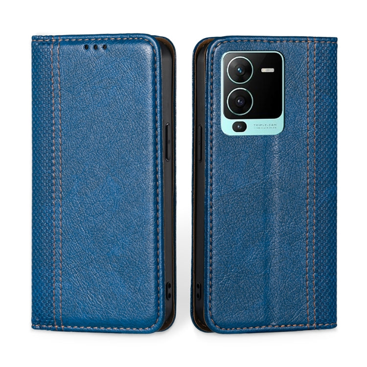 For vivo S15 Pro 5G Grid Texture Magnetic Flip Leather Phone Case