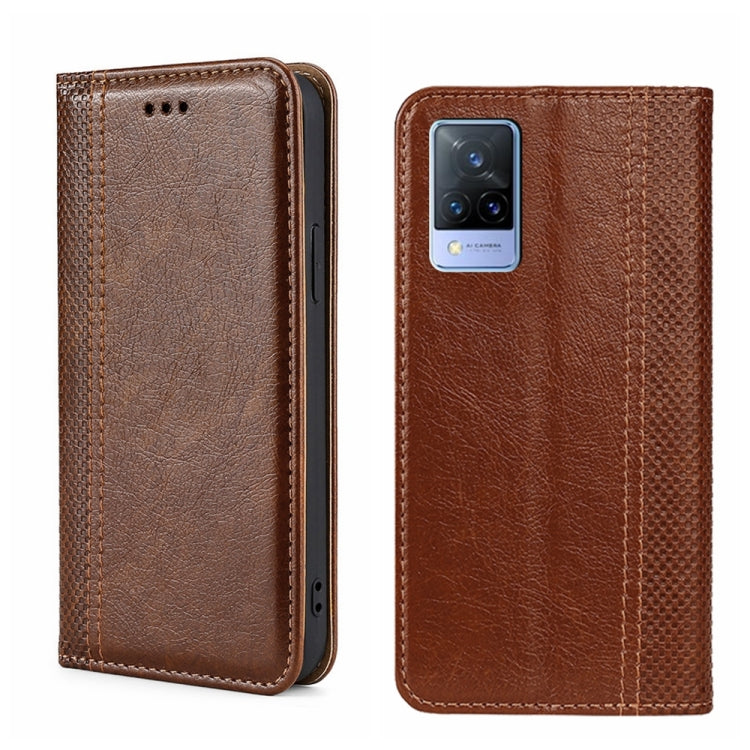 For vivo V21 4G/5G Grid Texture Magnetic Flip Leather Phone Case