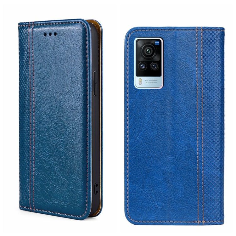 For vivo X60 Pro Global/X60 Curved Surface Grid Texture Magnetic Flip Leather Phone Case