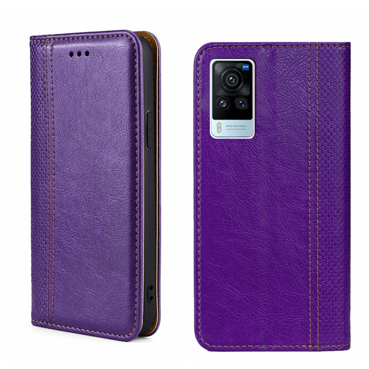 For vivo X60 Pro Global/X60 Curved Surface Grid Texture Magnetic Flip Leather Phone Case