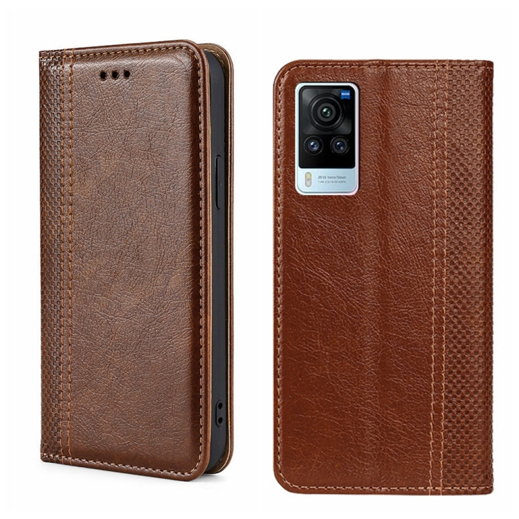 For vivo X60 Pro Global/X60 Curved Surface Grid Texture Magnetic Flip Leather Phone Case