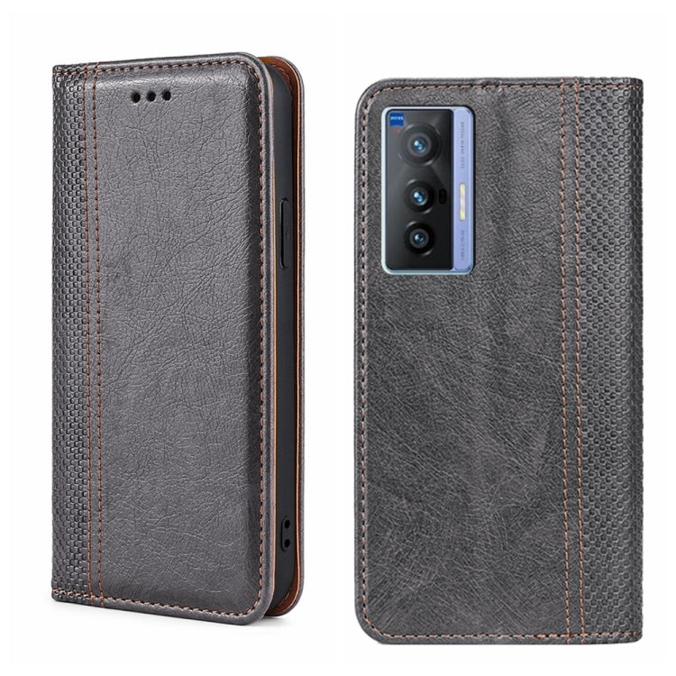 For vivo X70 Grid Texture Magnetic Flip Leather Phone Case