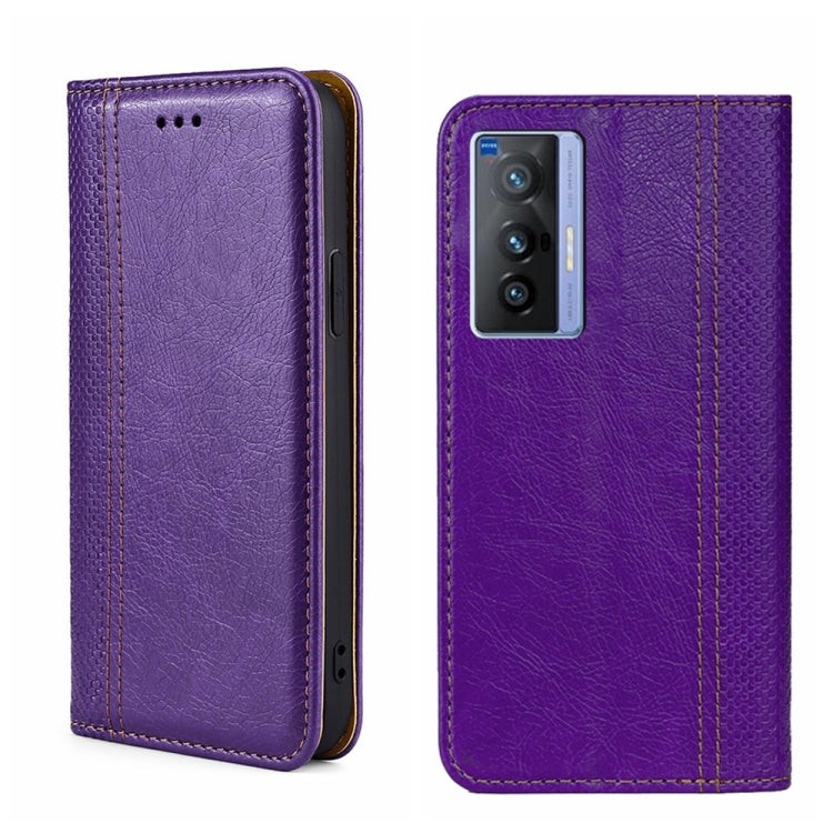 For vivo X70 Grid Texture Magnetic Flip Leather Phone Case