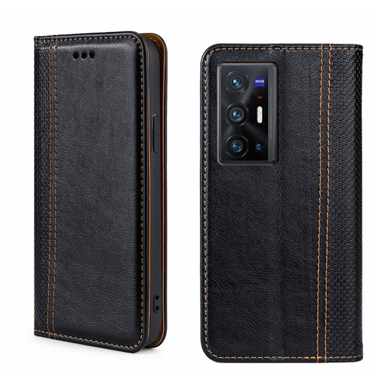 For vivo X70 Pro+ Grid Texture Magnetic Flip Leather Phone Case