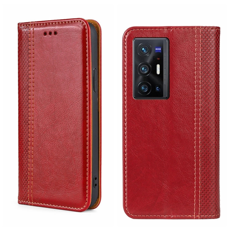 For vivo X70 Pro+ Grid Texture Magnetic Flip Leather Phone Case