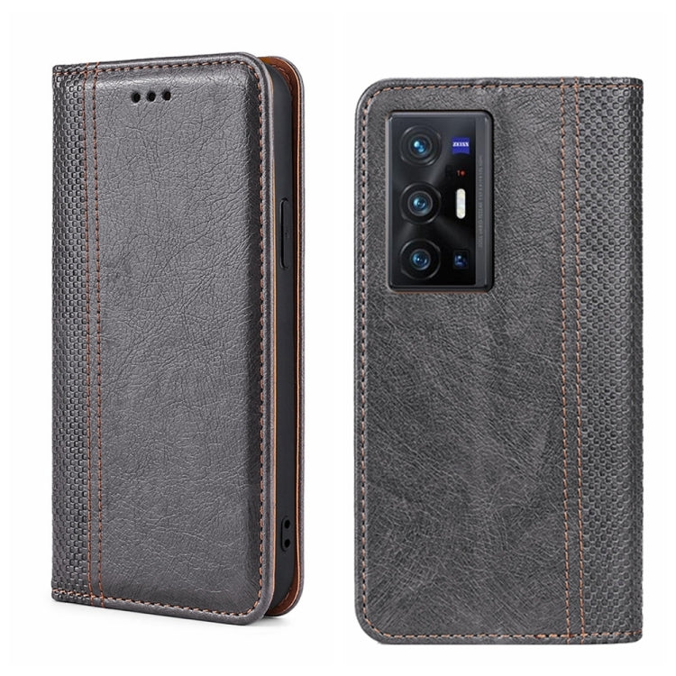 For vivo X70 Pro+ Grid Texture Magnetic Flip Leather Phone Case
