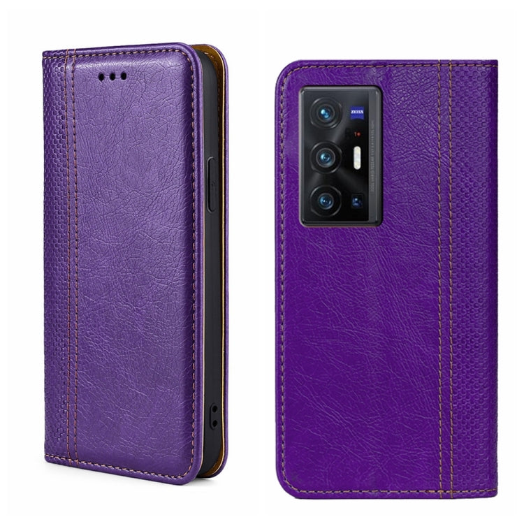For vivo X70 Pro+ Grid Texture Magnetic Flip Leather Phone Case