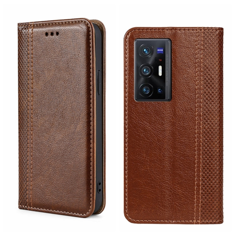 For vivo X70 Pro+ Grid Texture Magnetic Flip Leather Phone Case