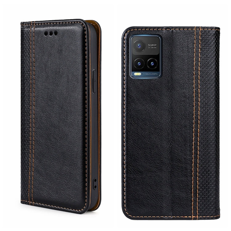 For vivo Y21/Y21s/Y33s Grid Texture Magnetic Flip Leather Phone Case
