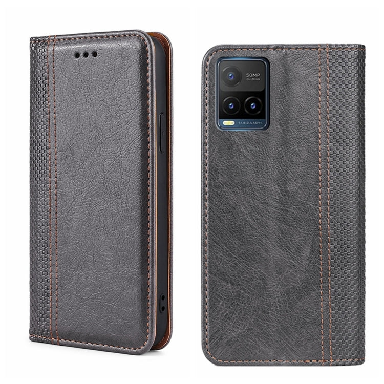 For vivo Y21/Y21s/Y33s Grid Texture Magnetic Flip Leather Phone Case