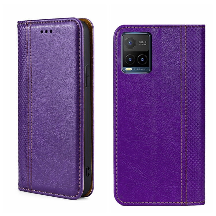 For vivo Y21/Y21s/Y33s Grid Texture Magnetic Flip Leather Phone Case