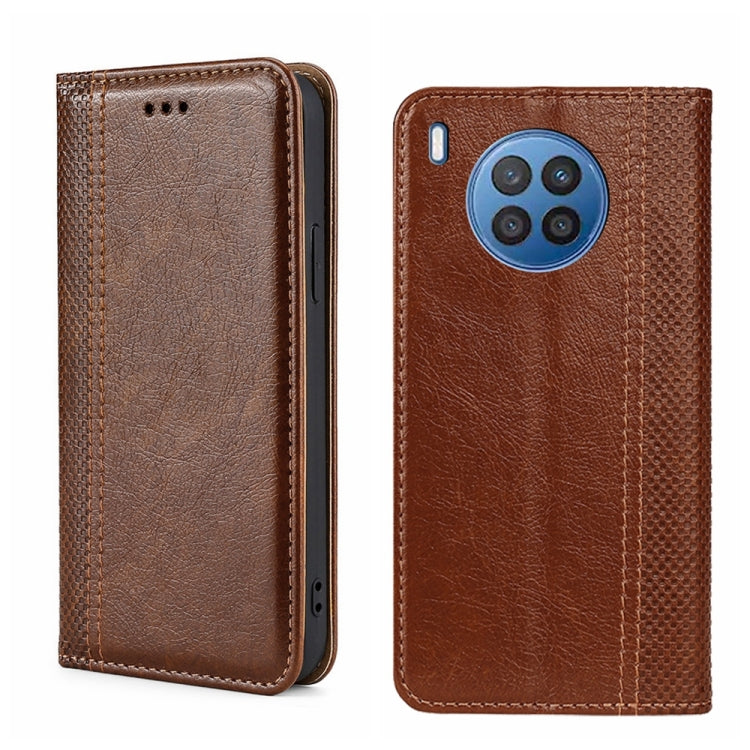 For Huawei nova 8i Grid Texture Magnetic Flip Leather Phone Case