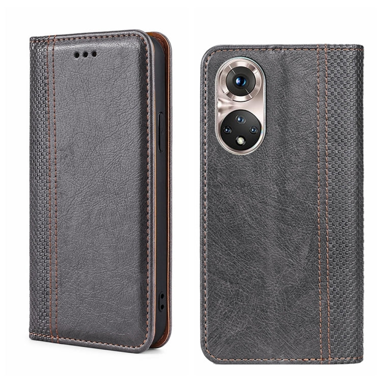 For Honor 50 Pro Grid Texture Magnetic Flip Leather Phone Case