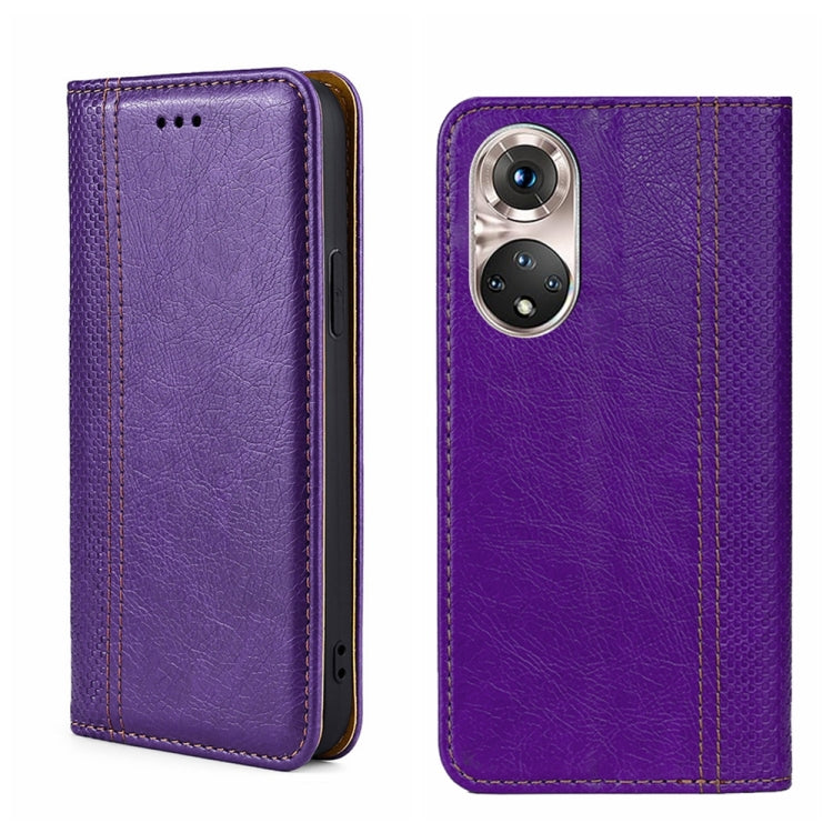 For Honor 50 Pro Grid Texture Magnetic Flip Leather Phone Case