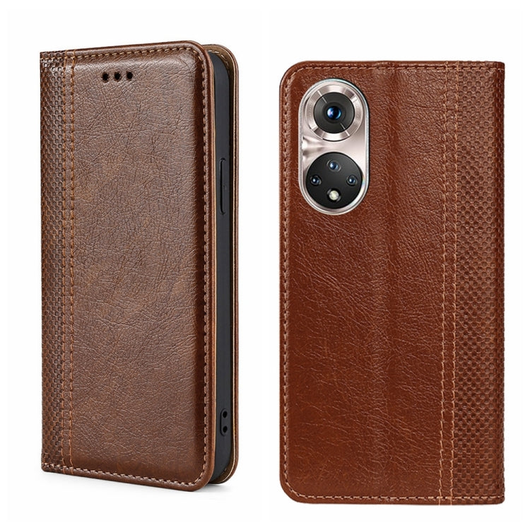 For Honor 50 Pro Grid Texture Magnetic Flip Leather Phone Case